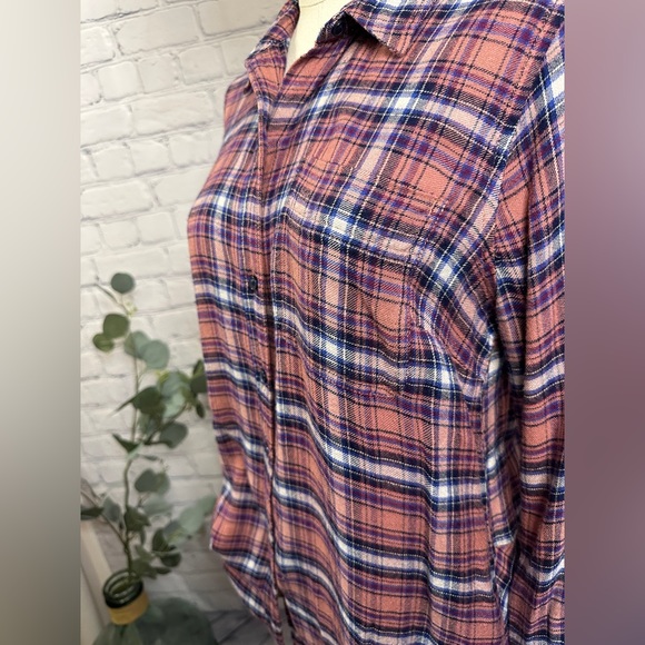 Lucky Brand Multicolor Button-Up Tunic Shirt Top Flannel Long Sleeve - Picture 2 of 6